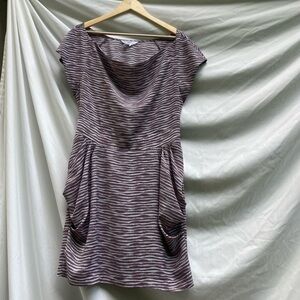 BCBG Generation purple and gray striped shirt sleeve dress, size large